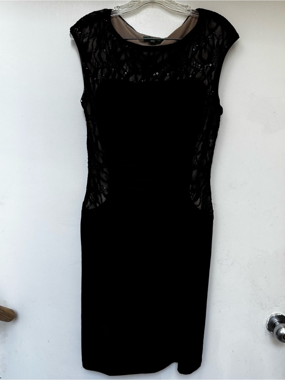 Ralph Lauren Black Lace-Overlay Midi Sheath Dress